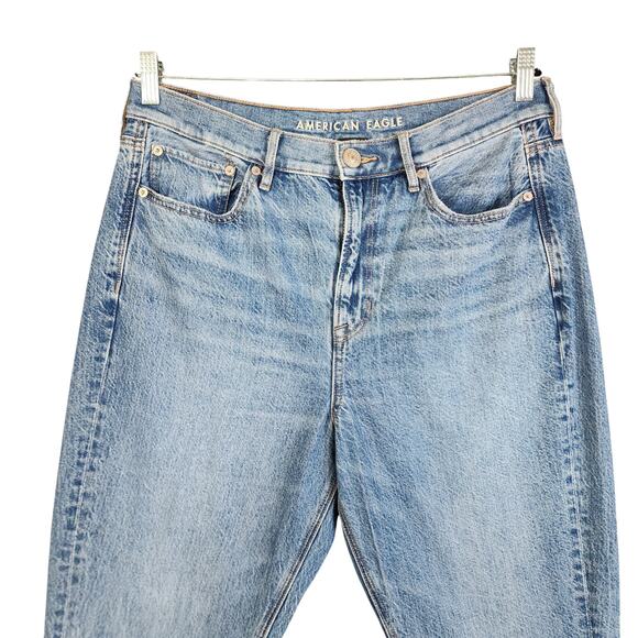 American Eagle Womens 90s Flare Jeans Size 10 High Rise Distressed Pockets Hem - Picture 2 of 14